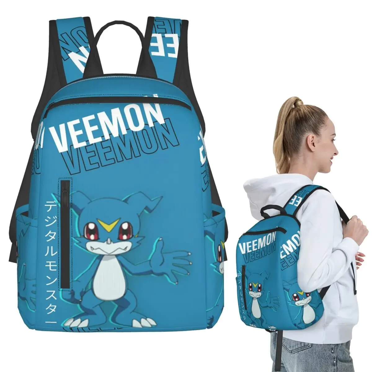 

Veemon Digimon Backpack Student Boys Girls BookBag Kids School Bag Computer Shoulder Bags for Men Women
