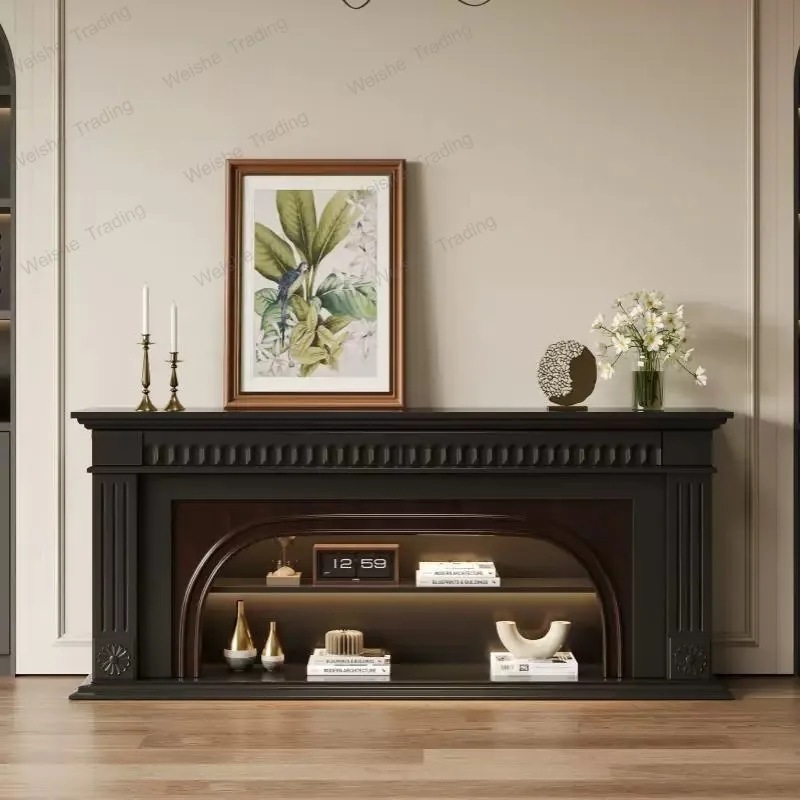 

Simple and beautiful light luxury TV cabinet black simulated fire heating fireplace cabinet solid wood decorative cabinet