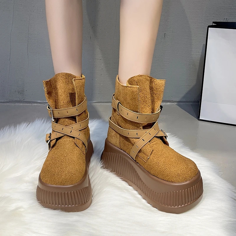 منتصف العجل النساء الأحذية أحذية منصة مسطحة الدانتيل يصل حذاء كاجوال امرأة شتاء 2025 جديد مشبك تشيلسي الأحذية الرياضة أحذية مشي #4