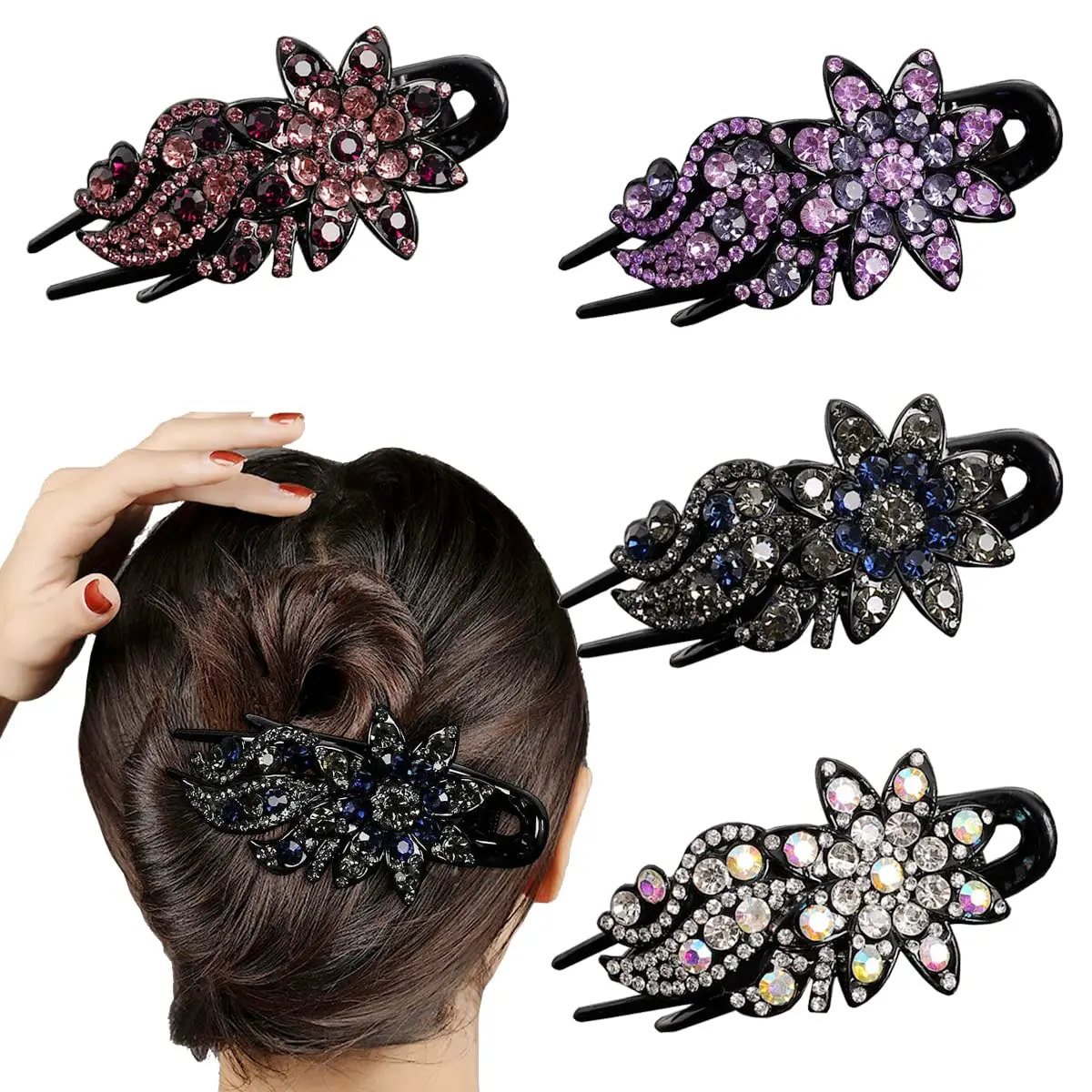 Balsamic elegant sparkly crystal flower decorative barrettes stylish hair combs for women and girls to wear