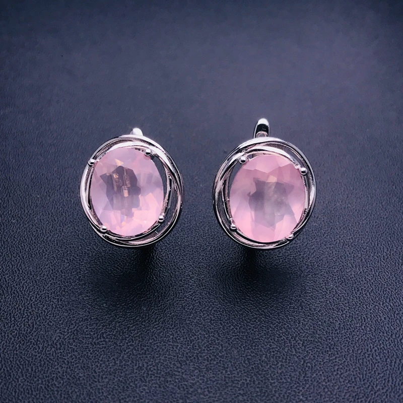 Imagem -02 - Csj-brinco Elegante Natural Quartzo Rosa para Mulheres 925 Sterling Silver Gemstone Fine Jewelry Party Christmas Gift 10x12 mm 8ct