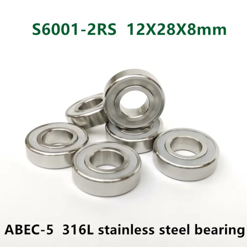 

12pcs S6001-2RS stainless steel 316L deep groove ball bearing 12*28*8 mm waterproof anti-corrosion bearings 6001 -2RS 12x28x8