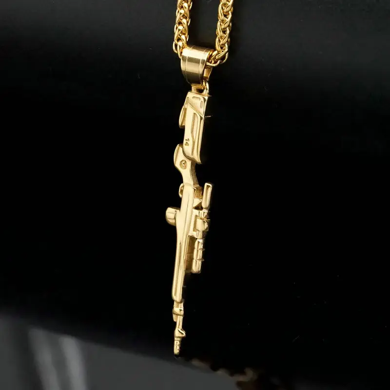 Stainless steel vacuum plated sniper rifle double-sided men's pendant