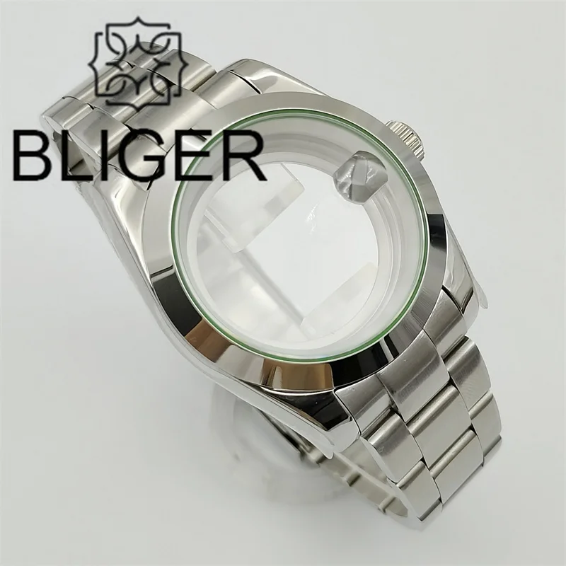 BLIGER 36mm/39mm MILGAUSS Style Watch Case Set With Green Glass Gasket Lighting Sapphire Crystal Fit NH35 NH36 Miyota DG ETA2824