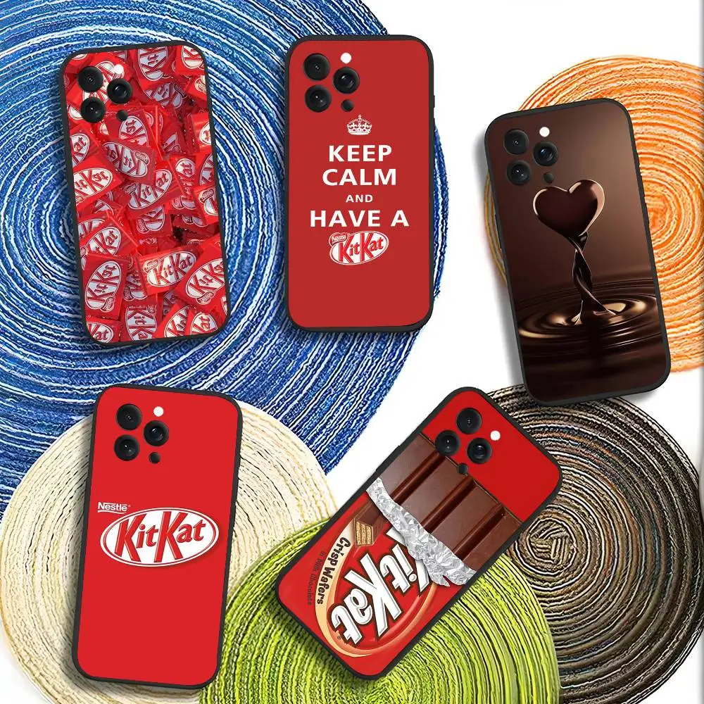 K-kit Kat-funda de teléfono de Chocolate para IPhone 17 Air 16 15 14 13 Pro Max 11 12, funda de silicona negra