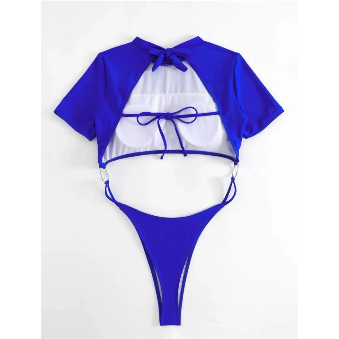 Sexy 9 Farben Mini Micro Thong Cut Damen Badeanzug Einteiliger Badeanzug Kurzarm Badebekleidung Badeanzug V5058 – Detail 12