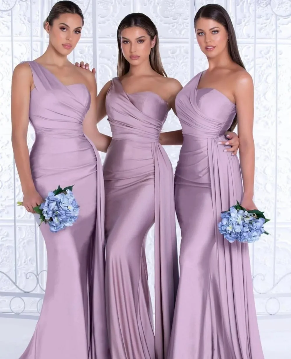 Um ombro sem mangas vestido de cetim para mulheres, simples vestidos de dama de honra, Mermaid Prom Dress, vestido de casamento formal, Novo