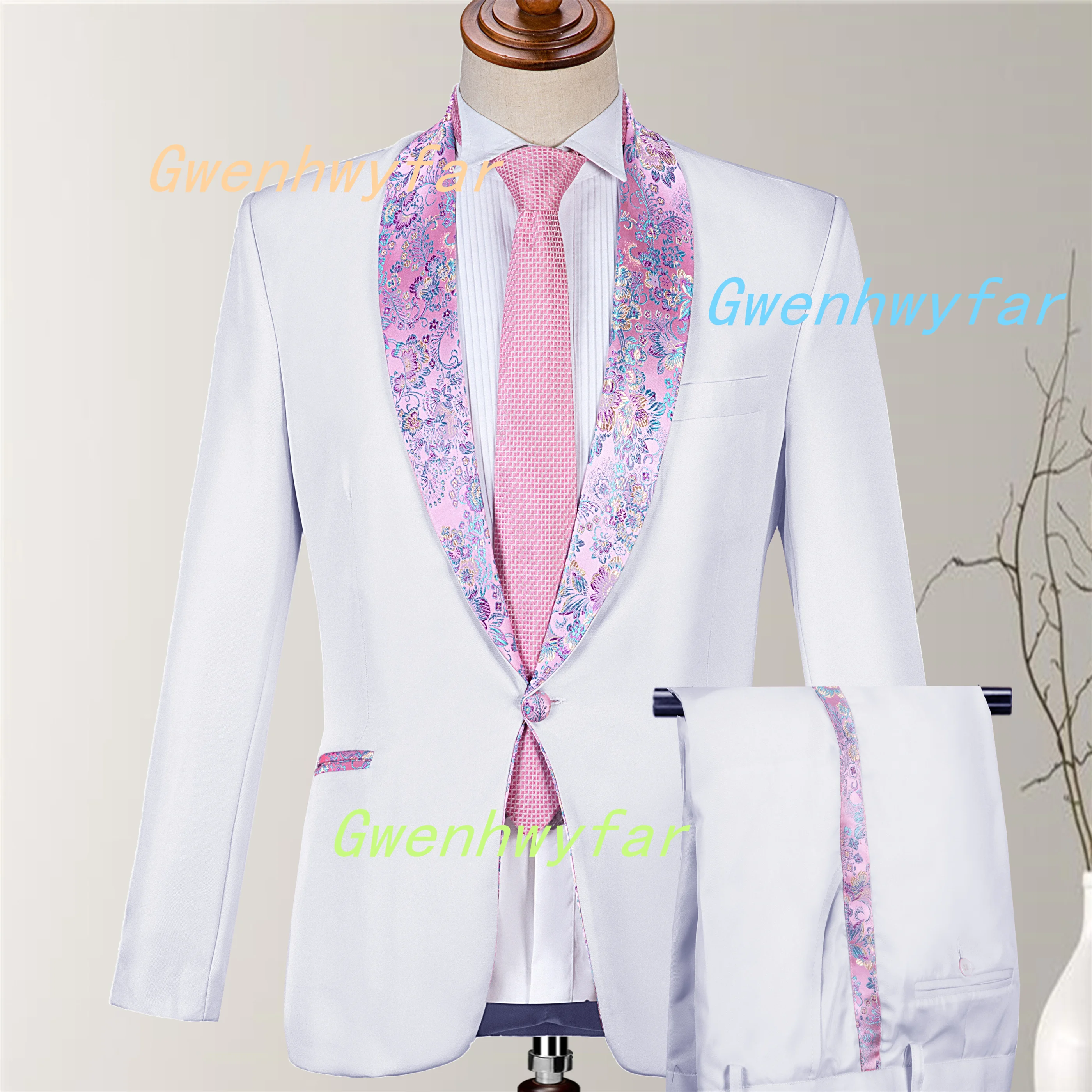 

Gwenhwyfar индивидуальный заказ Pinck Jacqaurd костюмы с лацканами белый 2025 простой модный вечерний мужской смокинг для жениха свадебный пиджак брюки комплект