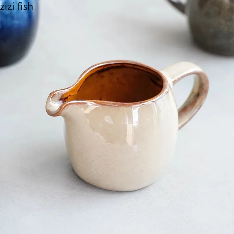 

Kiln Changes Creative Ceramic Milk Jug with Handle Restaurant Steak Sauce Pot Milk Pot Gravy Boats Kitchen Retro Seasoning Tools