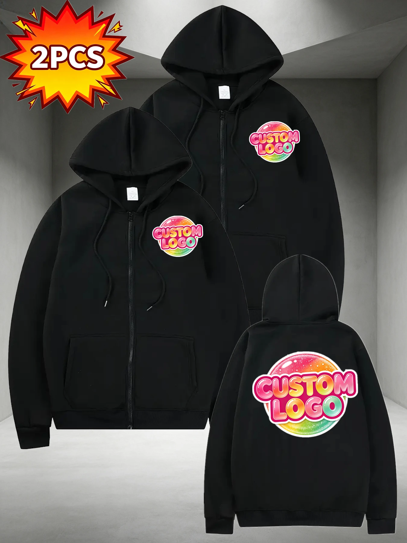 2pcs Hoodie Set - Customizable Logo/Photo/Text, Custom Text Image Logo, Easy And Premium Style! Unisex Fit, Breathable