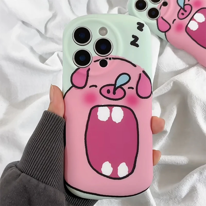 

Funny Cute Pink Pig Oval Bumper Skin Silicone Case For iPhone 13 14 15 16 Pro Max Soft TPU Phone Cover