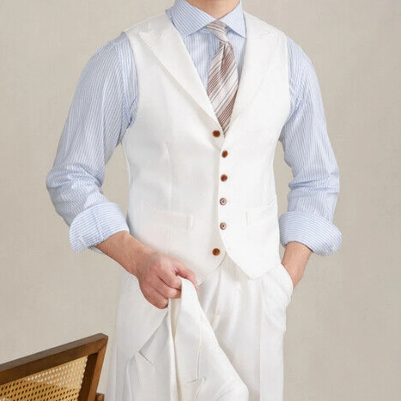 

White Men Vest Solid Collar Vintage Slim Fit Jacket Wedding Groom Banquet Temperament Slim Men Suit Vest