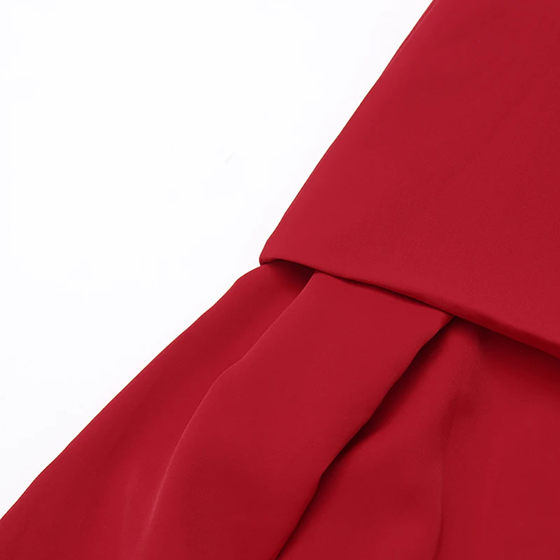 TWOTWINSTYLE Solid Patchwork Pleated Split Dress For Women Slash Neck Long Sleeve High Waist Temperament Dresses Female Style
