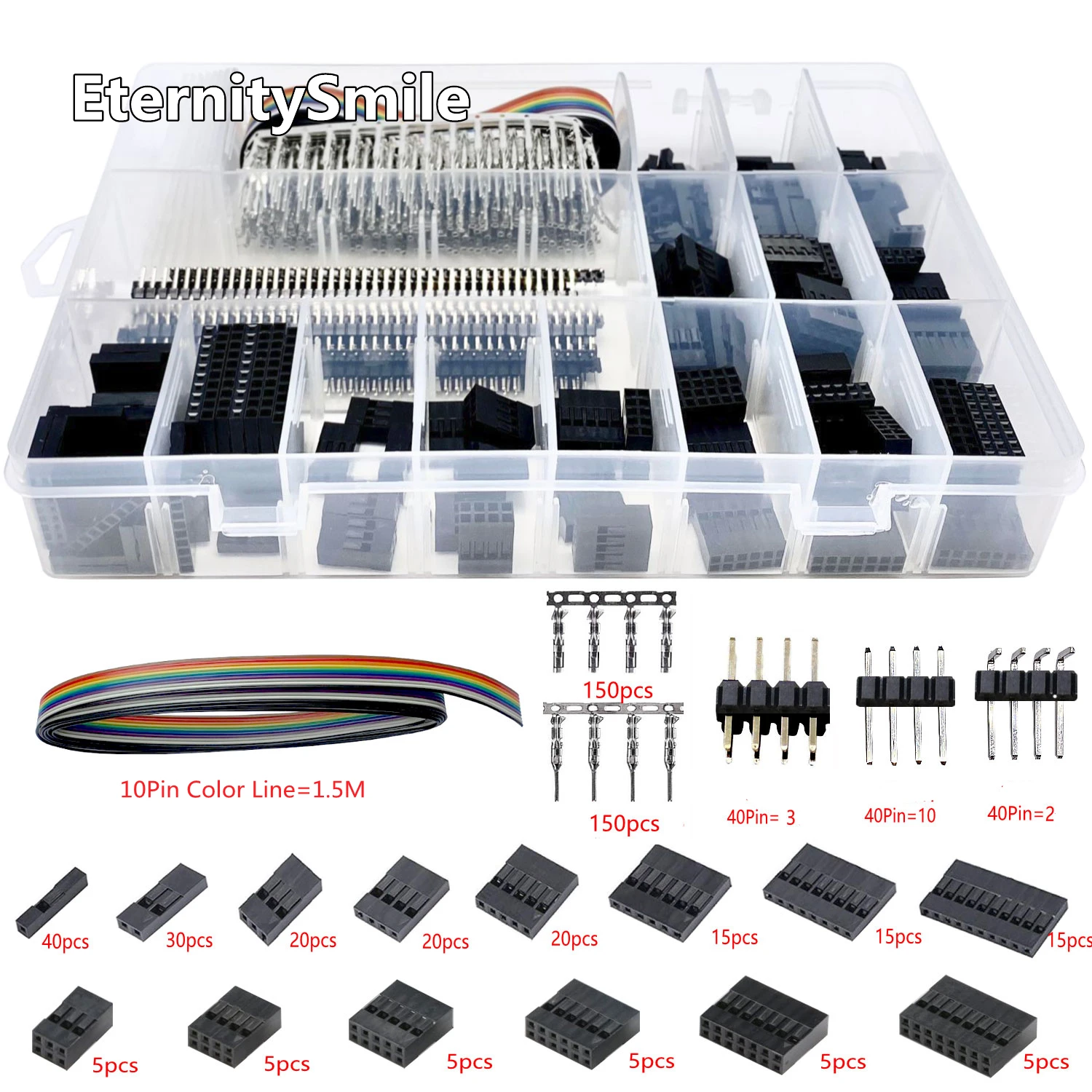 520pcs/Set Dupont Wire Jumper Pin Header Connector Housing Kit Male Crimp Pins+Female Pin Connector Terminal Pitch With Box