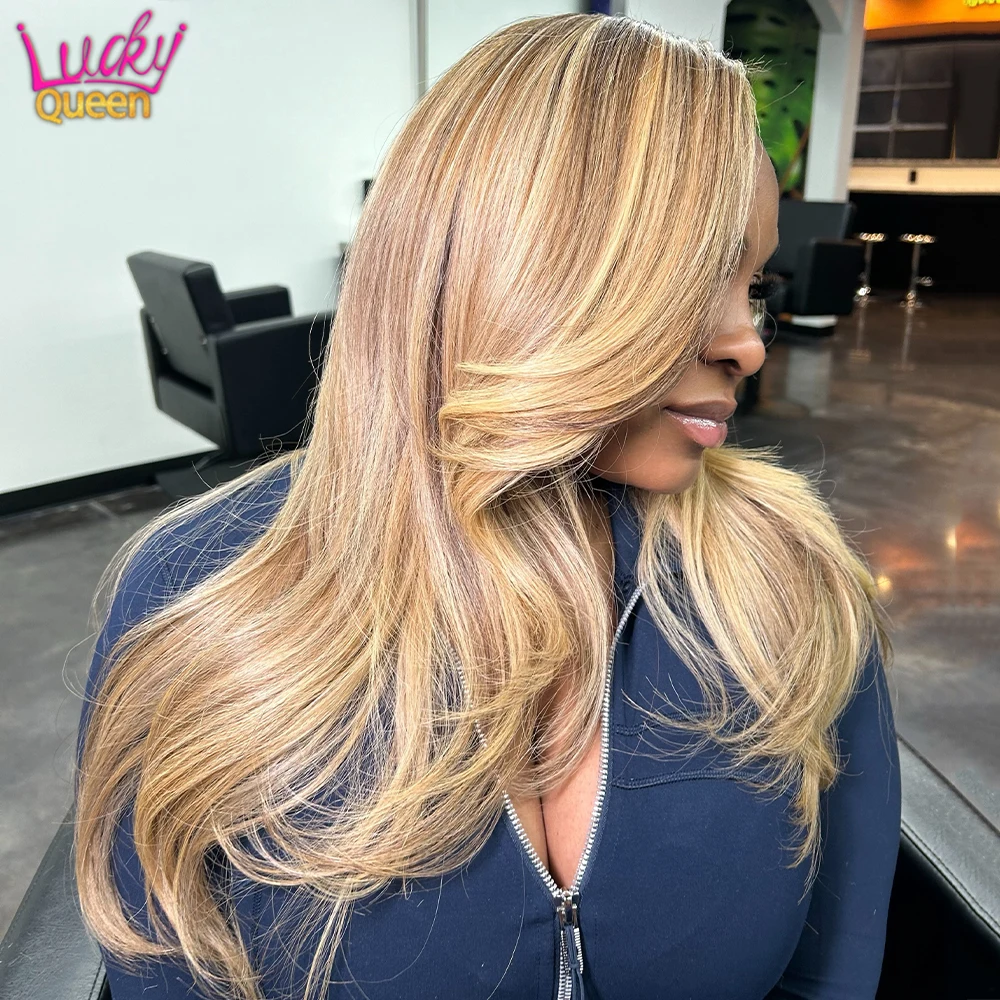 Highlight Blond Balayage 16A Real Human Hair Glueless Wig 13x6 13x4 HD Lace Front Human Hair Wig For Women Pre Plucked Body Wave