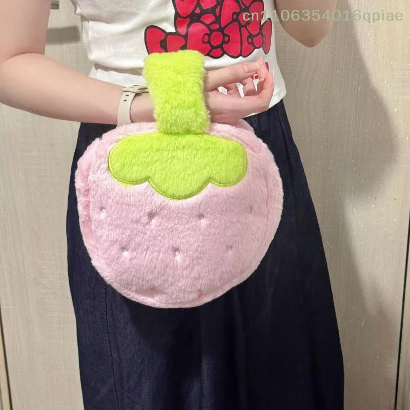 1 Pc Large Capacity Travel Toiletry Organizer Kawaii Strawberry Plush Makeup Bag Cute Cosmetic Pouch Storage Case For Women
