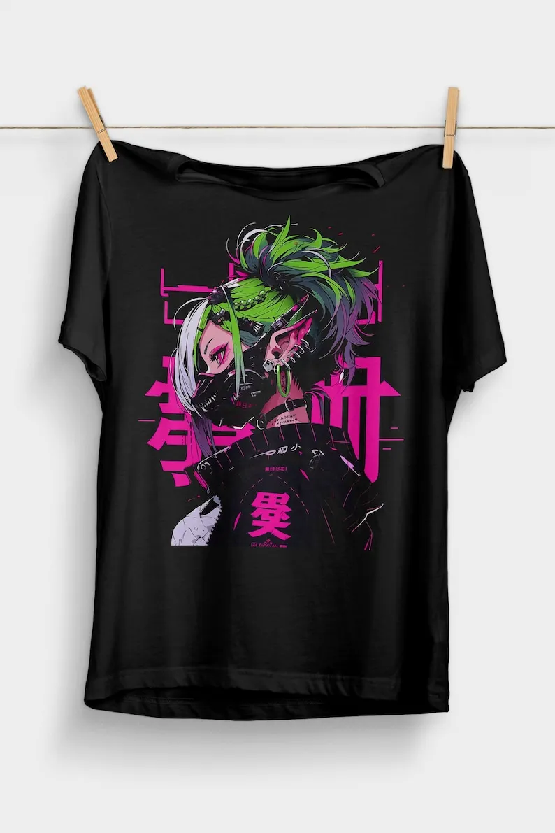 Cyberpunk Anime Goddess: Futuristic Harajuku Kawaii Manga Shirt