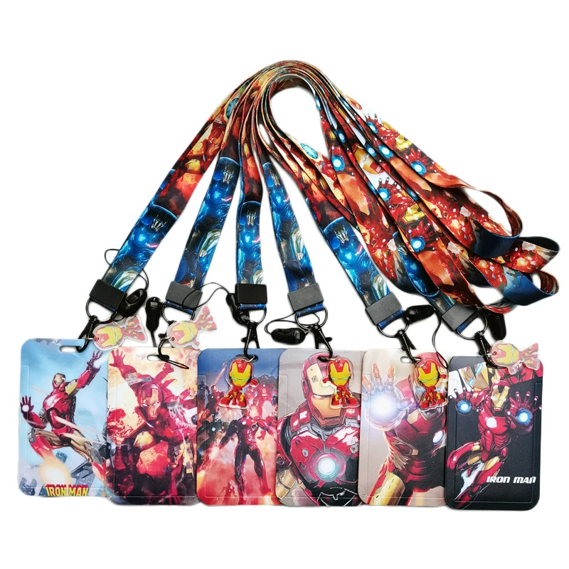 Superhero Movie Iron Man Lanyard ID Card Holder Boys Badge Holders Neck Strap with Keychain Men Credit Card Case Phone Rope