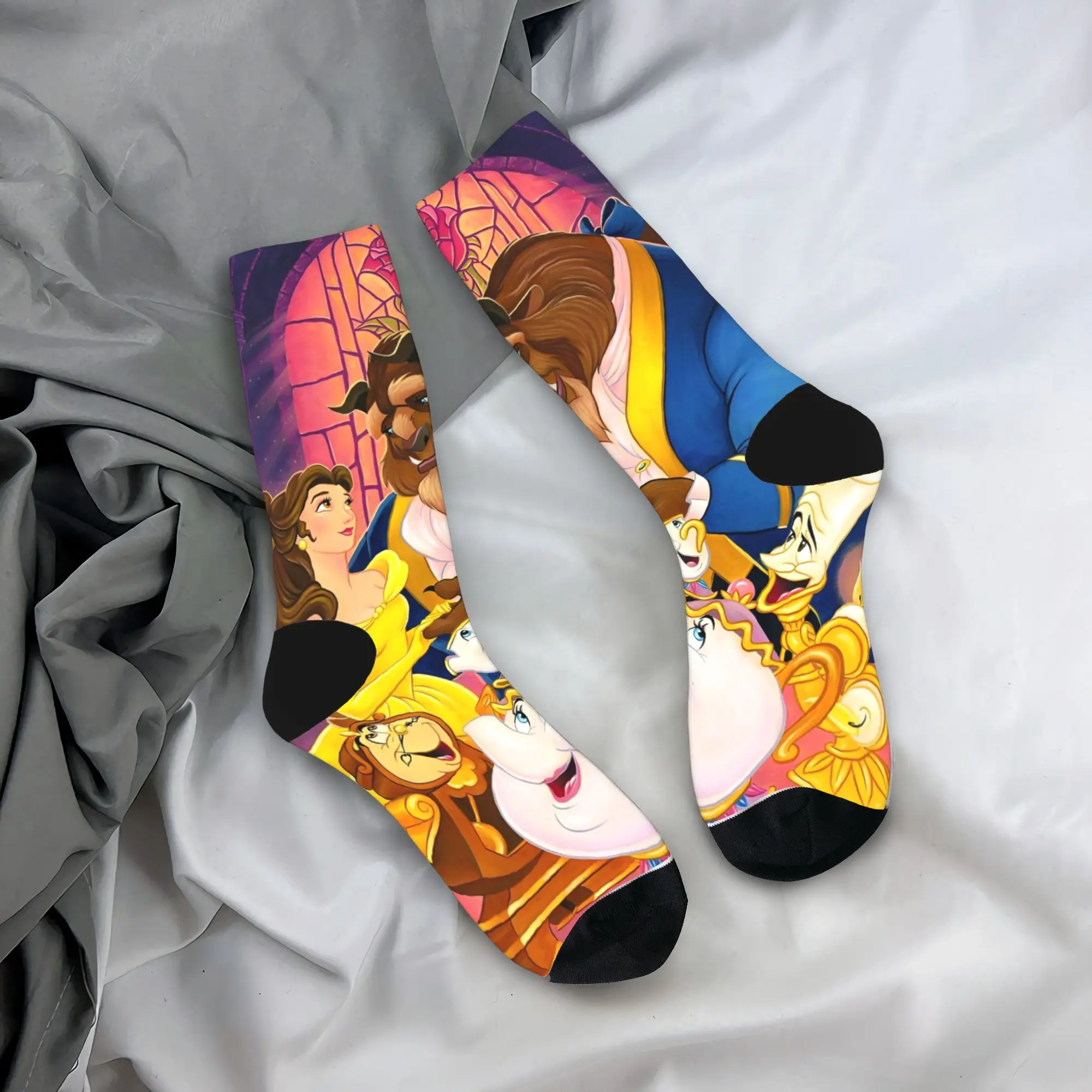 

Мужские носки унисекс, чулки «Красавица и чудовище», противоскользящие удобные носки, зимние повседневные дизайнерские велосипедные носки