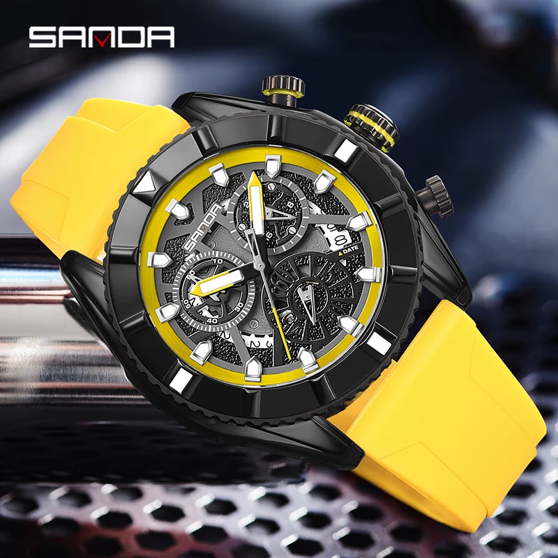 

Sanda 5309 New Foreign Trade Quartz Men's Three Eyes and Six Pin Watch Fashion Trend Outdoor Waterproof Simple Calendar Table