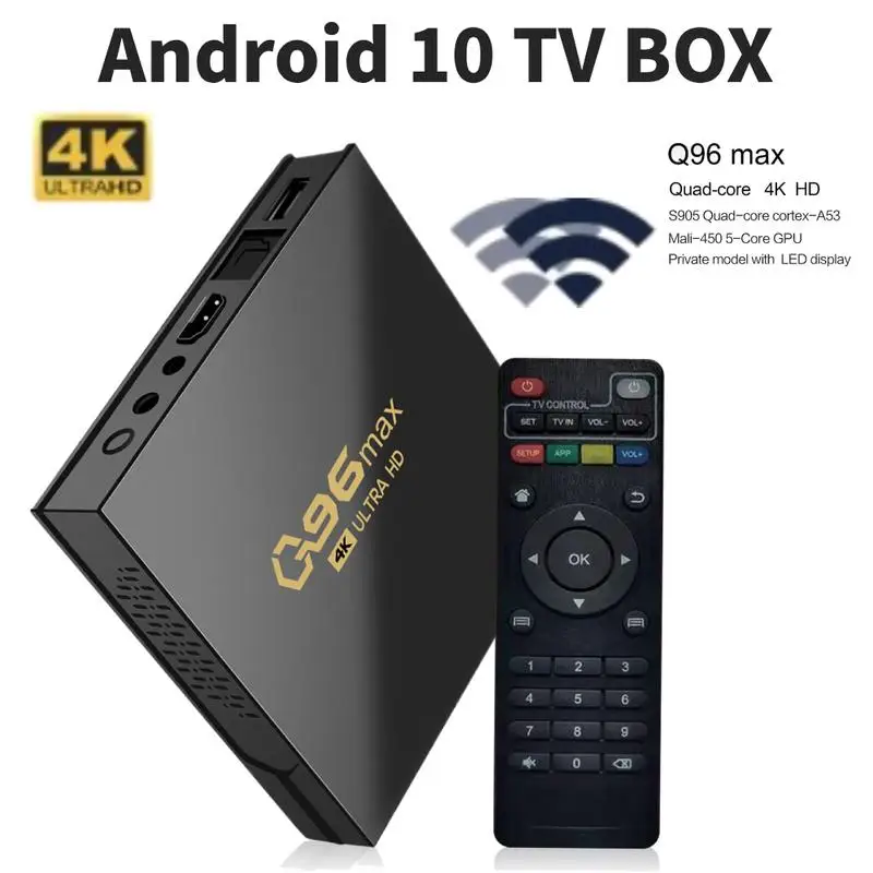 

Q96 MAX cheap tv box 8/16GB+128/256GB Quad Core 4k tv box device RJ45 10M/100M Wifi box android 10 BT Voice Media player