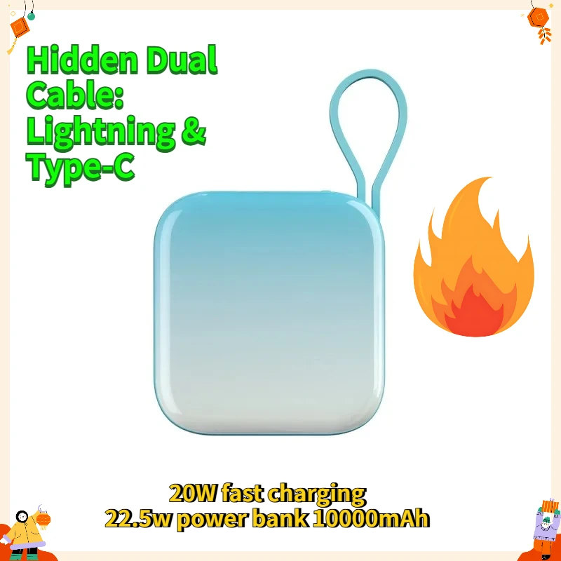 22.5w Power Bank 10000mAh 20W Fast Charging PD Large Capacity Portable Mini Self-contained Cable Mobile Power Supply