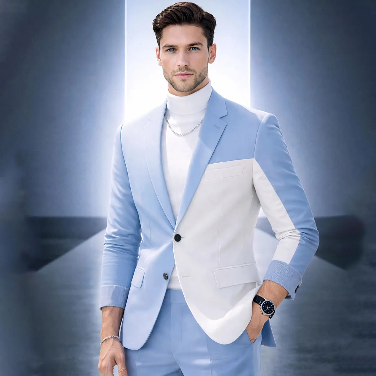 Customized  2 Pieces Sets Fashion Splice Suits For Men Groom Tuxedos Slim Male Prom Blazer trajes elegante para hombres
