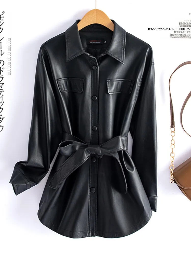 Faionable Slim Fit ort Women's Leather Jaet Large Size eepskin Coat Sli Korean Sle Haining Genuine Leather