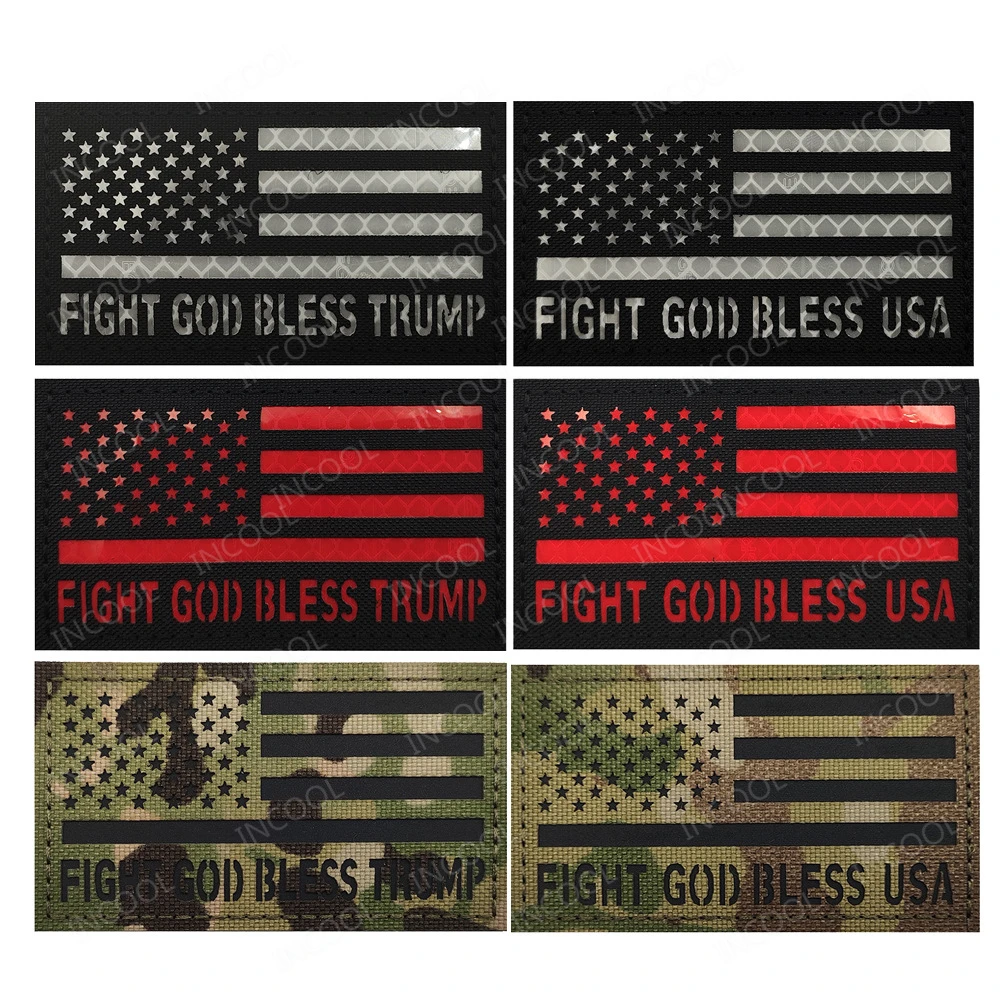 9X5CM Reflective American United States USA Patches Fight God Bless Biker Fastener Infrared Luminous Flag Patch For Clothing