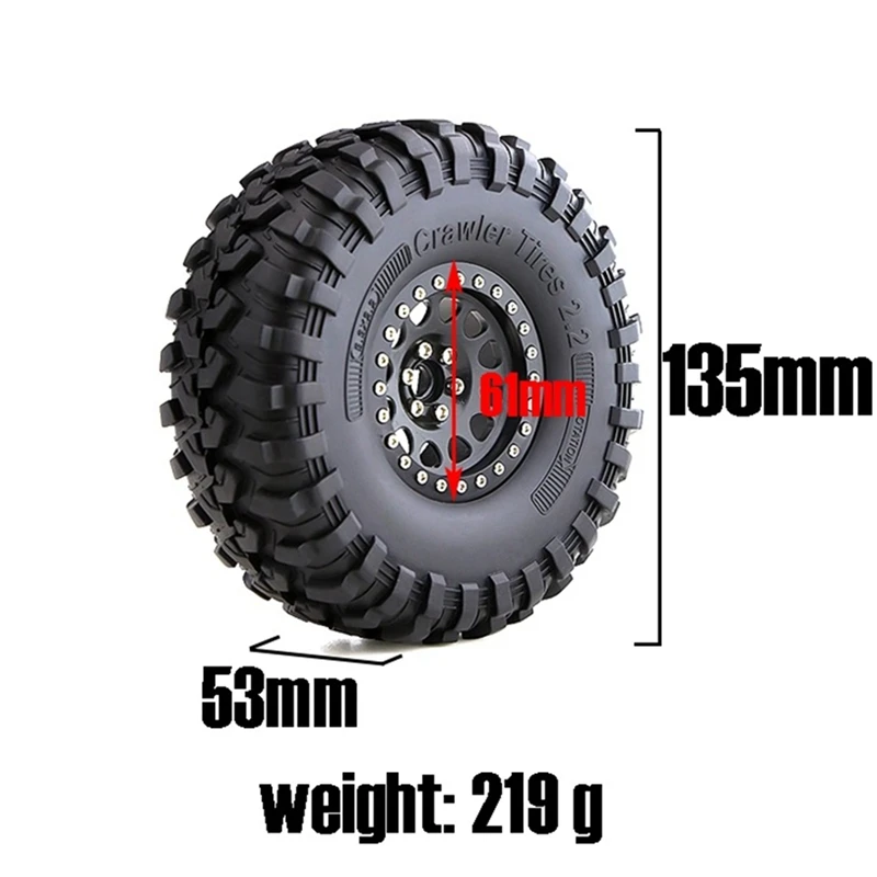 4PCS 135Mm Metal 2.2 Beadlock Wheel Rim Tire Set For 1/10 RC Crawler Car Axial SCX10 Wraith Capra Traxxas TRX4 D90