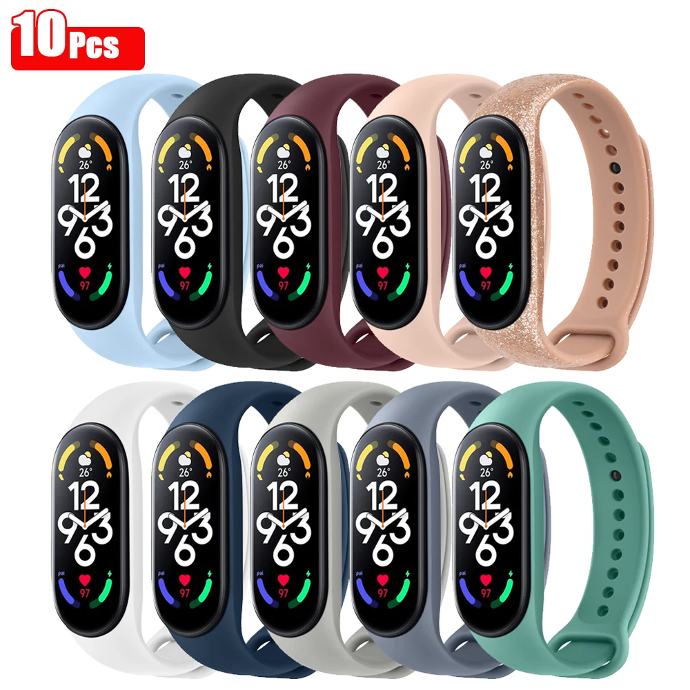 10pcs/lot Wacth Strap for Xiaomi Mi Band 7 6 5 Band Wristband Silicone Replacement Bracelet for Xiaomi Mi Band 6 5 7 Watchband