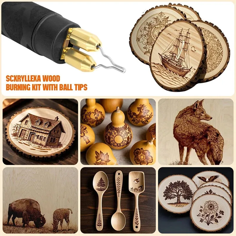 Pyrography Machine Professional Pyrography Pen with 20 Tips Carving Gourd Wood Soldering Adjustable Temperature Pyrography Tool