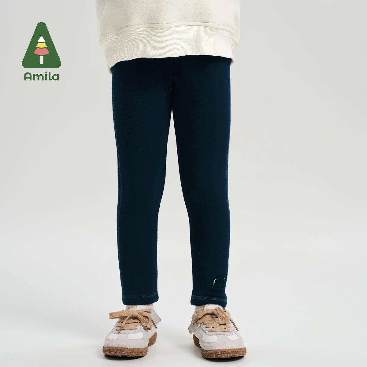 Amila Baby Leggings 2024 Winter New High Quality Girls Solid Color Soft Warm Plus Velvet Casual Loose Children’s Trousers