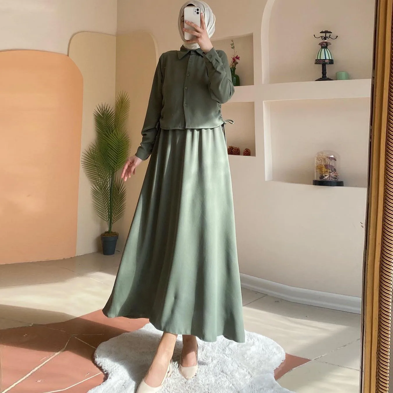 Ramadan Eid Muslim Woman Jilbab 2 Piece Abaya Long Khimar Niqab Set Overhead Prayer Dress Islam Outfit Djellaba Burka