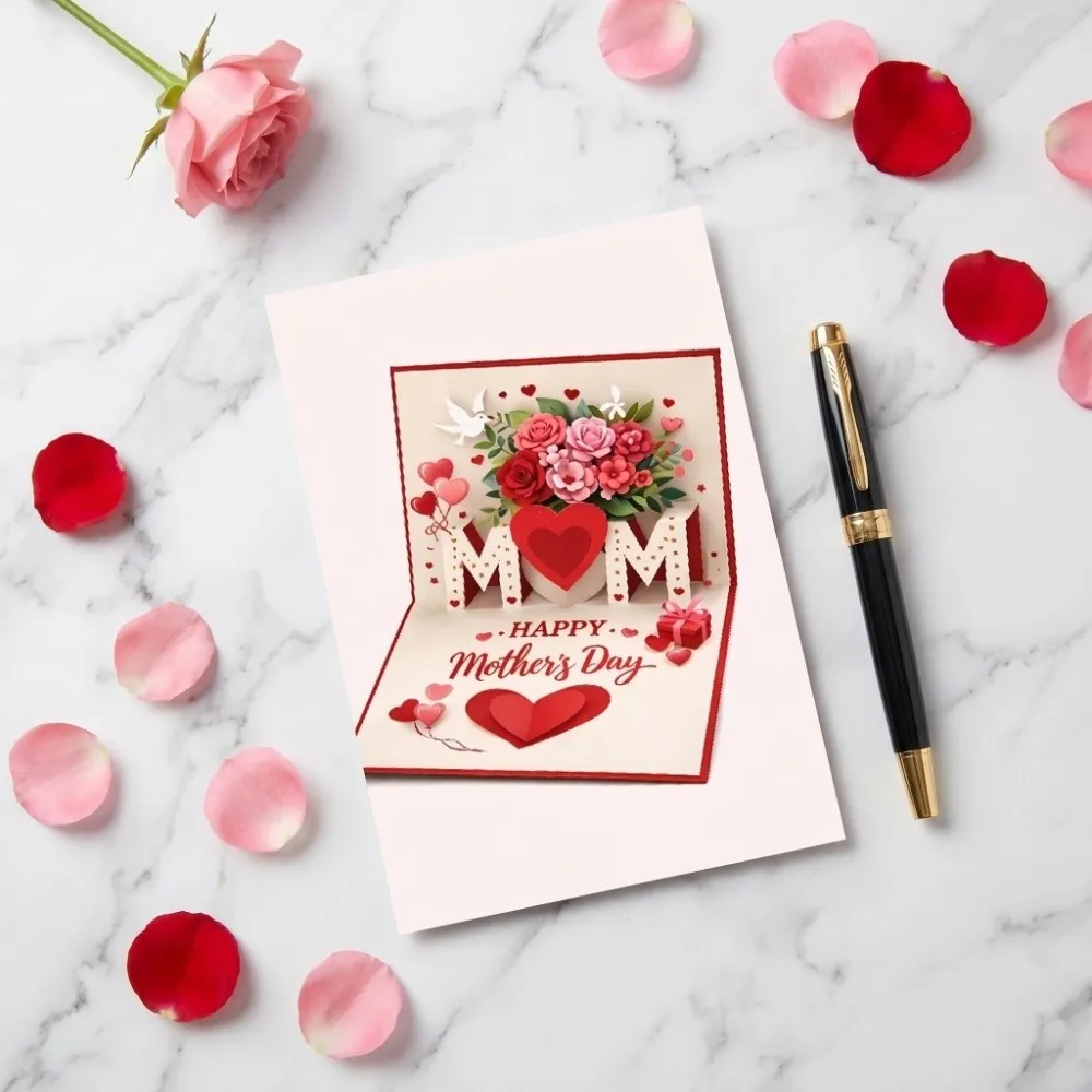 Imitation 3D Mother's Day Greeting Card Gift Box Printed with the Words Whimsical Card Surprise Novelty Happy Birthday Card