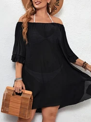 2026 Large Plus Size Solid Beach Cover Up Short Sleeve One Piece Swimsuit Women Swimwear Female Bathing Suit Beachwear Swimming