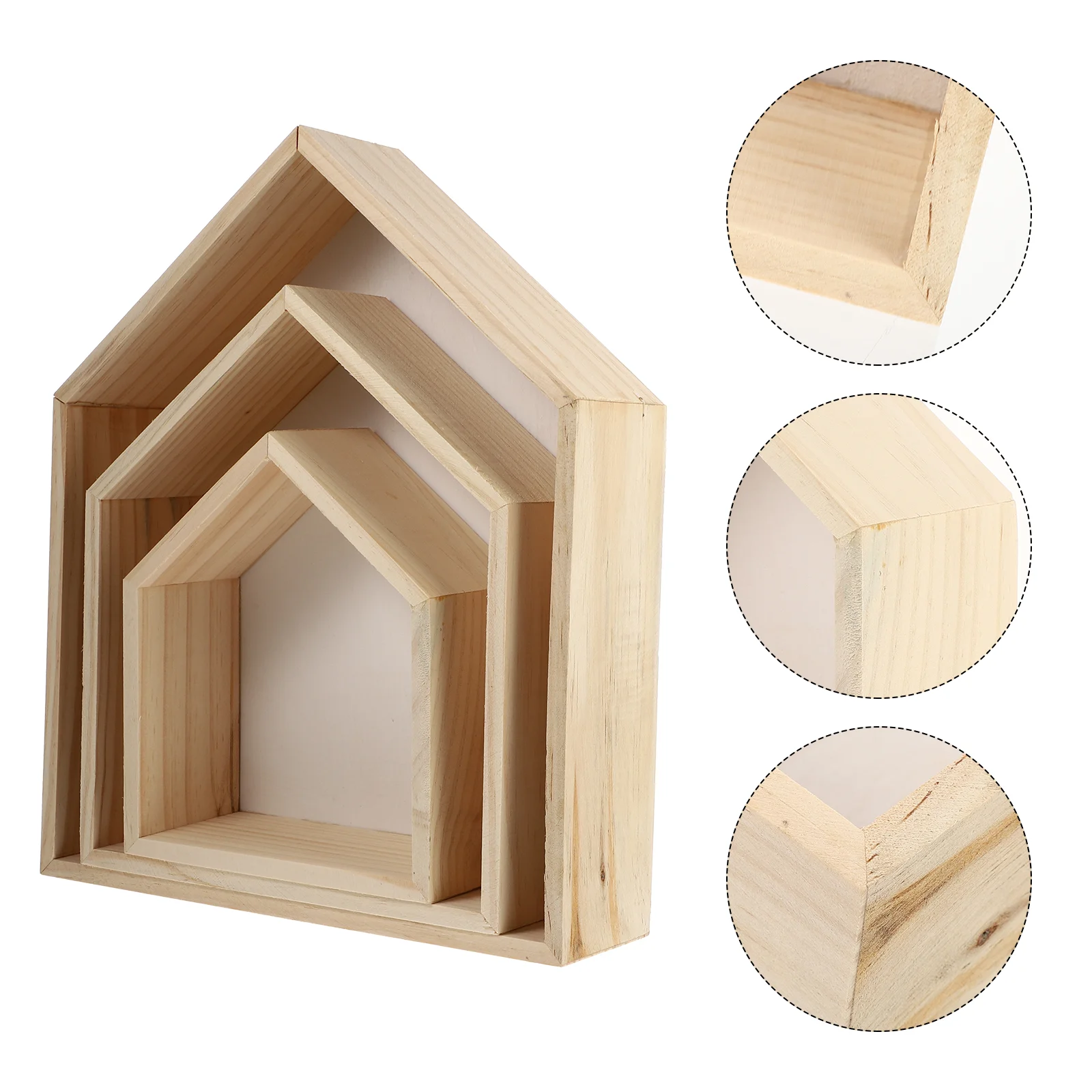 

3 Pcs Pentagonal Wall-mounted Rack Shelf Storage Floating Pine Wood Decorative Household Shelving