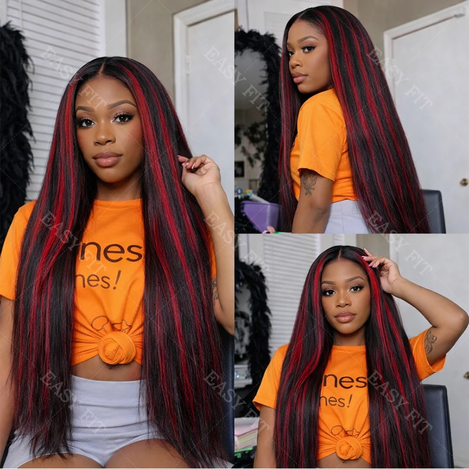 

1B/99J Бордовый Highlight Kinky Straight 5x5 Бесклеевые парики из натуральных волос Модернизированный черный с красным 13x4 HD Парик фронта шнурка для женщин