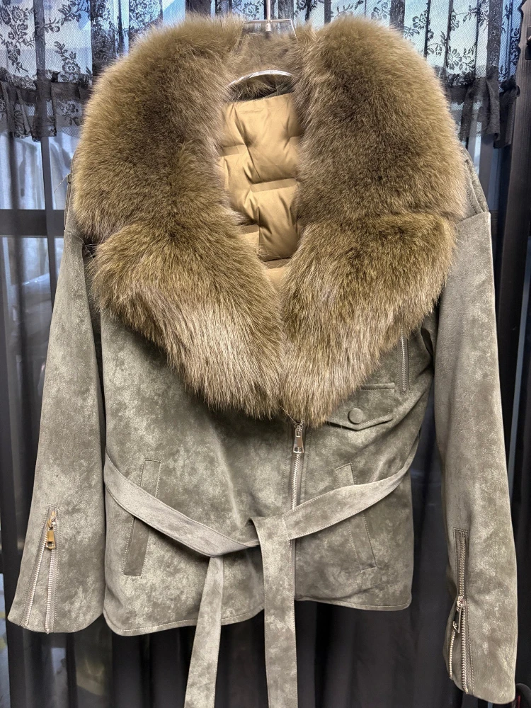 Women's Winter Jacket with Fur Modern Genuine Fur Women's Natural Fur Coat  Women's Short Down Jacket Vintage Luxury Extra Warm