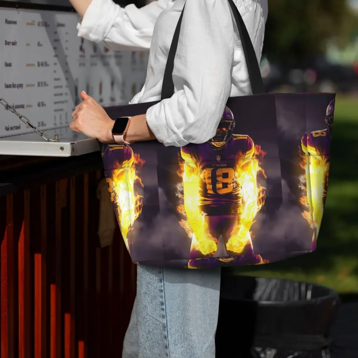 Justin Jefferson Griddy Design Beach Tote Bag Sport Gym Yoga Duffle Large Tote Bag Women Travel Bag Fitness bag