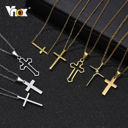 Vnox Cross Necklaces for Women,Hollow Vertical Cross Pendant, Christ Faith Jesus Jewelry, Minimalist Chic Fashion Elegant Collar