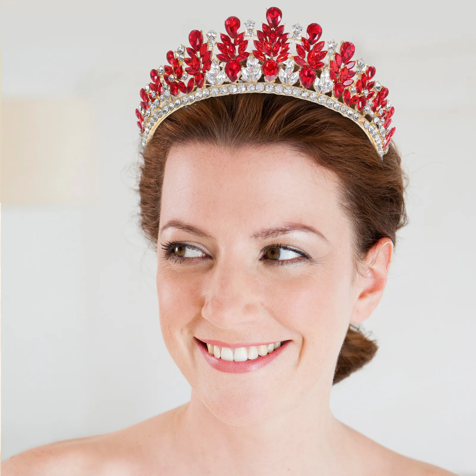 

Rhinestone Bridal Crown Vintage Baroque Tiara Wedding Headpiece for Bride Sparkling Marquise Crystals Elegant Timeless Design