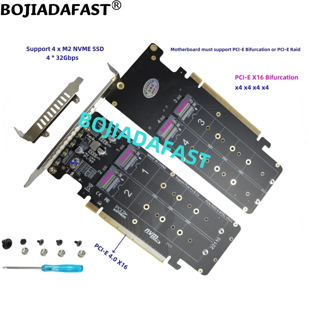 

PCI-E 4.0 16X PCIe 3.0 X16 To 4 * NGFF M.2 M-key Key B+M NVME 2230 2242 2260 2280 M2 SSD Adapter Converter Card PCIe Bifurcation