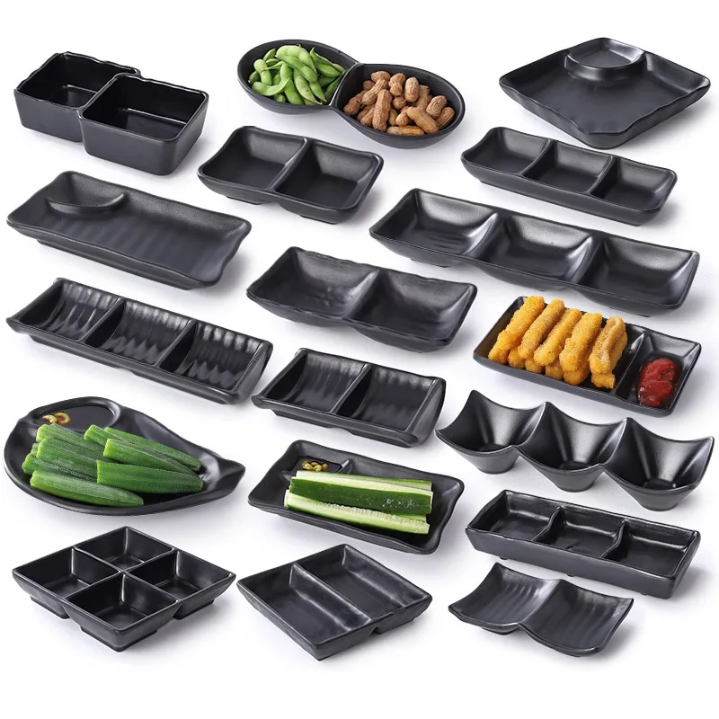 

Bla Melne Sauce Di Rectangular Commercial ade Japanese Sle Divided Dip Plate for Hot Pot And BBQ Restaurant Use