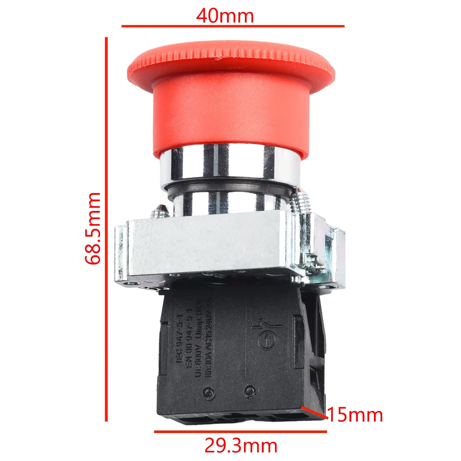 Silver Contacts Red Panel Mount Scram Stop Locking Push Button Switch 22mm Diameter Easy Installation and Good Safety