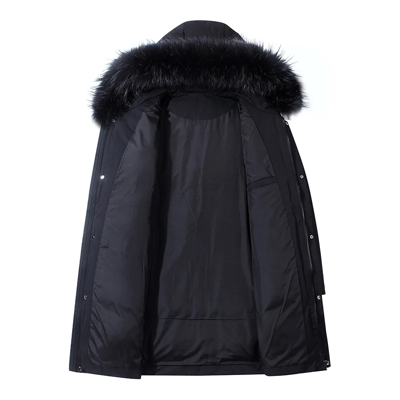 Doudoune longue à capuche avec col en fourrure pour homme, veste matelassurera imperméable, coupe-vent, mode masculine, parka d'hiver chaude, haute qualité