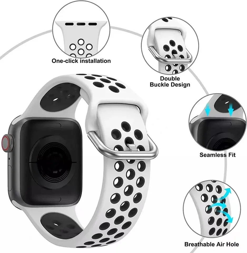 حزام سيليكون لحزام أبل ، سوار رياضي جيد التهوية ، iWatch Ultra 10 ، 9 ، 8 ، 7 ، 6 ، 5 ، 4 ، SE ، 49 ، 45 ، 41 ، 44 ، 40 ، 42 ، 46