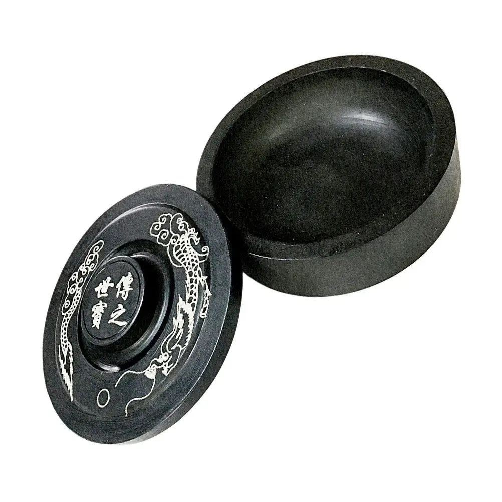 1Pcs Rosette Inkslab with Cover Traditional Chinese Inkstone for Calligraphy Painting Ink Container Desk Decor Gift Idea