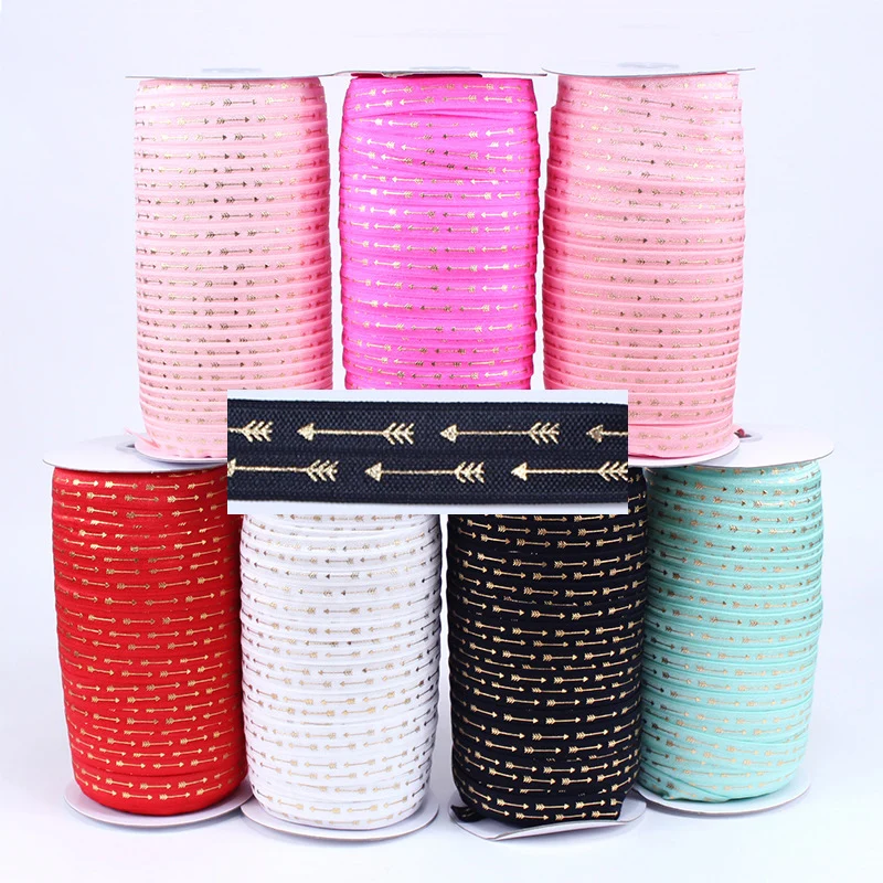 5/8 Inch 15mm Gold Silver Foil Arrow Aloha FOE Fold Over Elastic Webbing DIY Hair Ties Garment Bracelet Accessories