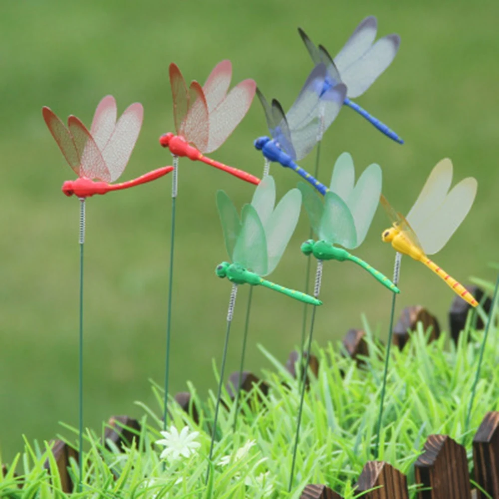 12Pcs Artificial Dragonfly Butterflies Garden Decoration Outdoor Simulation Dragonfly Stakes Yard Plant Lawn Decor Stick